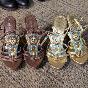 Charles By Charles David Beaded Sandals in Brown and Gold